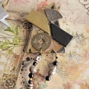 Brooch Women Vintage Pin Artisan Geometric Mixed Metal Beaded Statement Brooch